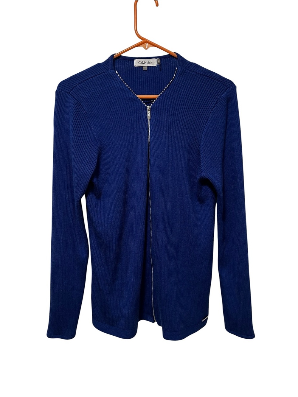Calvin Klein Men's Cobalt Blue Full-Zip Ribbed Sweater
